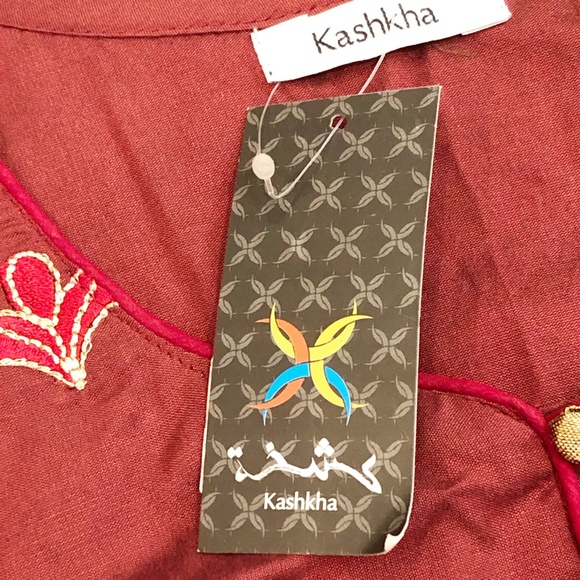 NWT Kashkha Authentic Traditional Kurti Kurta Indian Tunic Maroon Gold Black - Picture 11 of 11